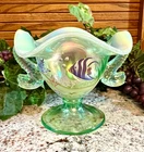 VHTF Fenton**SEA LIFE IRIDIZED WILLOW GREEN OPALESCENT COMPOTE***QVC....2001