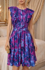 Banana Republic Women’s Dress Size 10 Pink Blue Floral Ruffle Pleated Sleeveless
