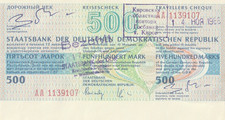 Reisescheck der Staatsbank der DDR , 500,- Mark