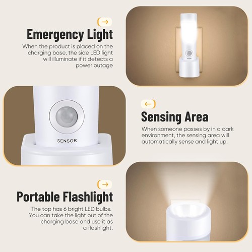 2x Luce Notturna Sensore di Movimento Plug-in - Luce di Emergenza Ricaricabile 4 in 1 - Foto 7 di 9