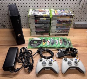 Microsoft Xbox 360 S Black 60GB Console Lot + 2 White Controllers + 37 Games
