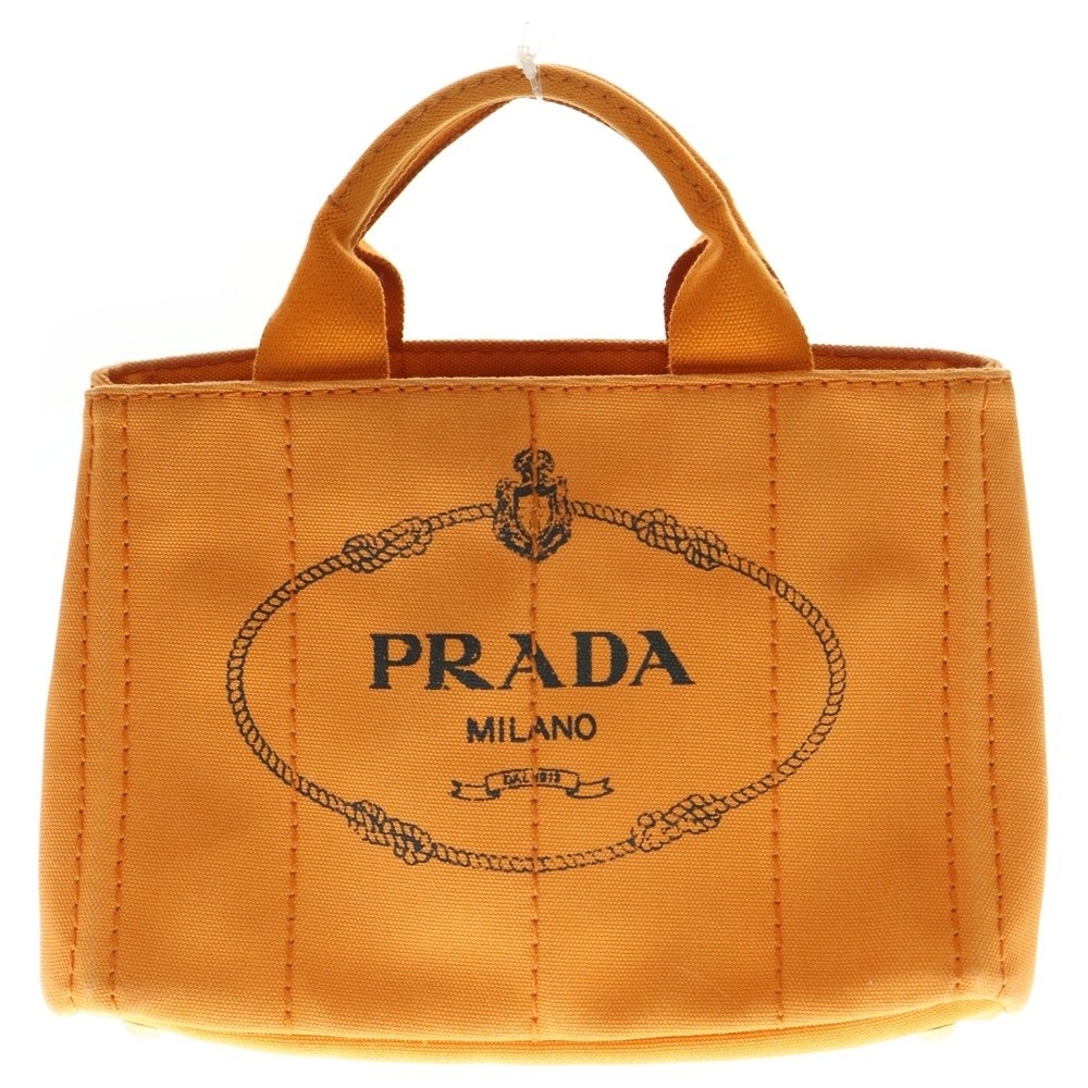 PRADA Canapa Mini Triangle Logo Plate Canvas 2WAY Hand Shoulder Tote Bag Gold Ha