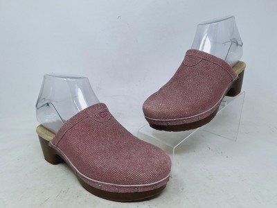 UGG Australia Girls Evie Sz 2 Red Denim Slip On Clogs Mules Shoes