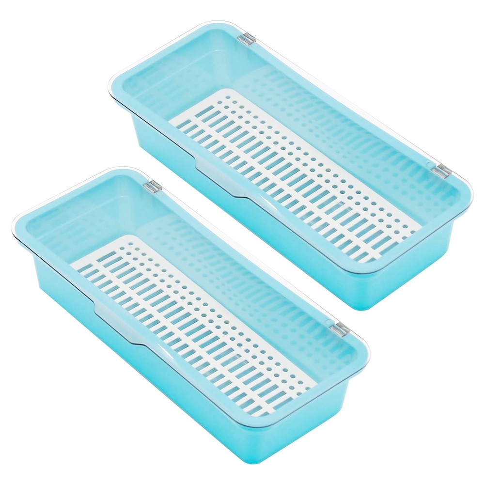 2X(Flatware Tray with Lid,Utensil Storage with Lid Plastic Cutlery Tray2138