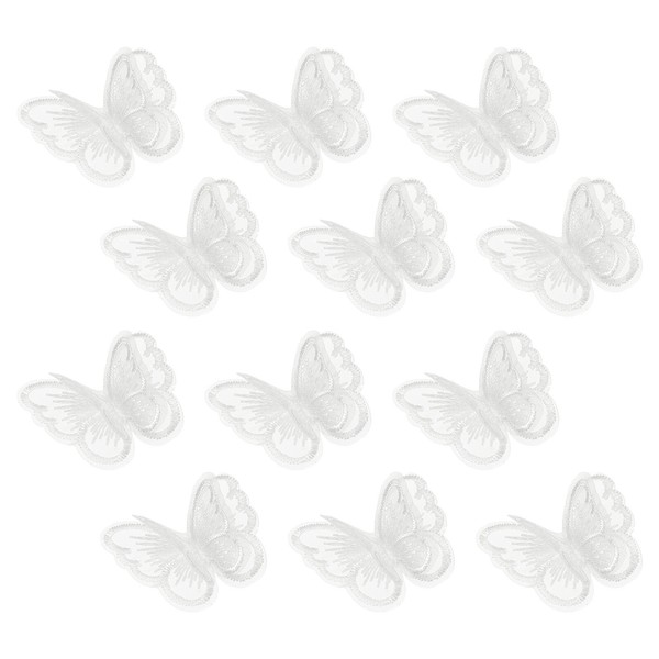 12 StüCk Schmetterlings-Spitzen-Applikationen 50Mm AufnäHpatches Weiß-image