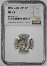 1892 Great Britain 6p Sixpence NGC MS 65 Deep Jewel Toned