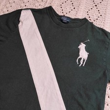 Polo Ralph Lauren Shirt Crew Youth 14/16 Short Sleeve Green Large Pony Striped