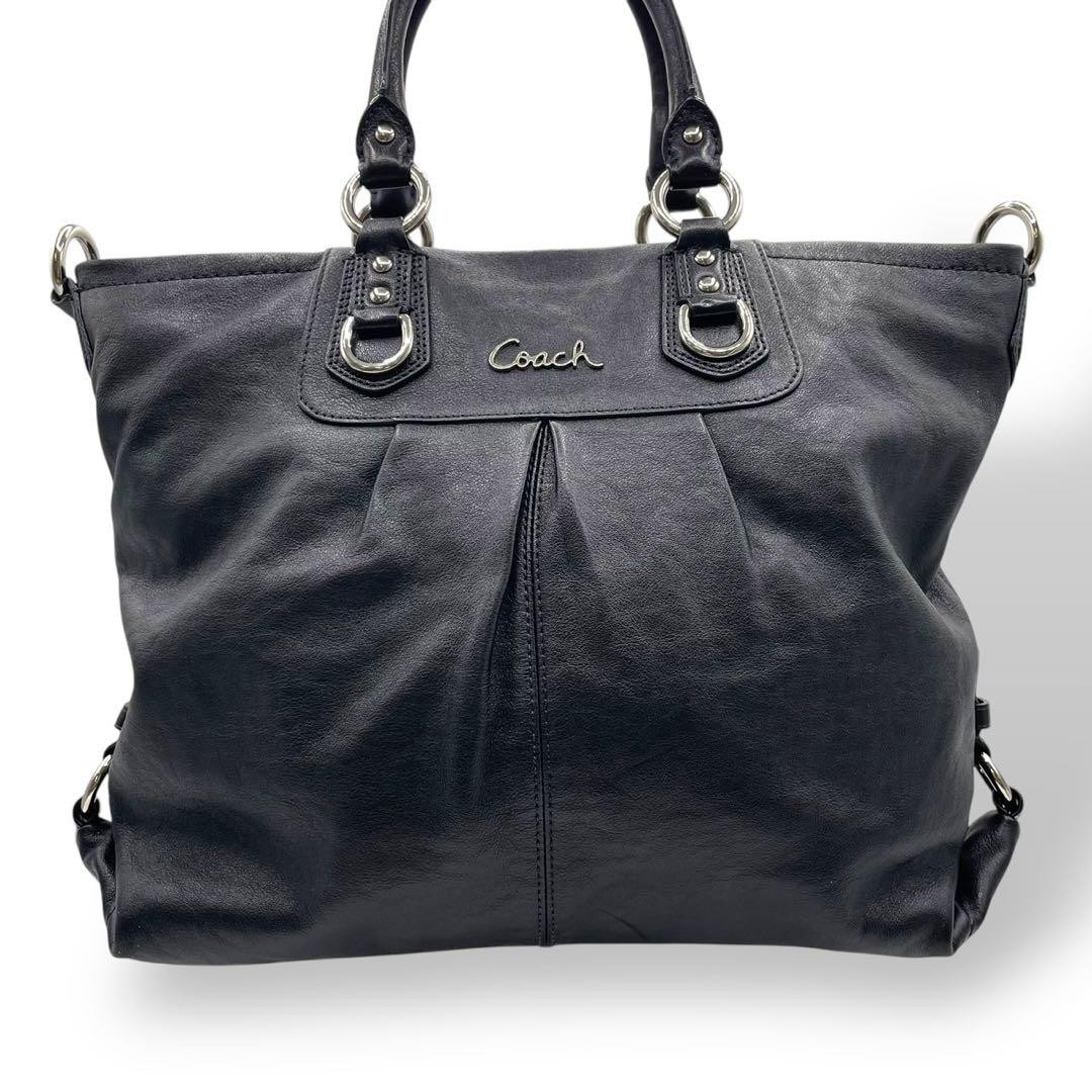 Coach Black Leather 2-Way Tote Bag Authentic AA Condition