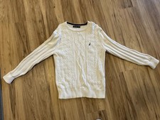 Vintage Nautica Cable Knit Sweater Size L White Cream Warm Classic