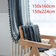 Home Black Boho Curtain Sheer Crochet Lace Handmade Tassels Knit Window Vintage