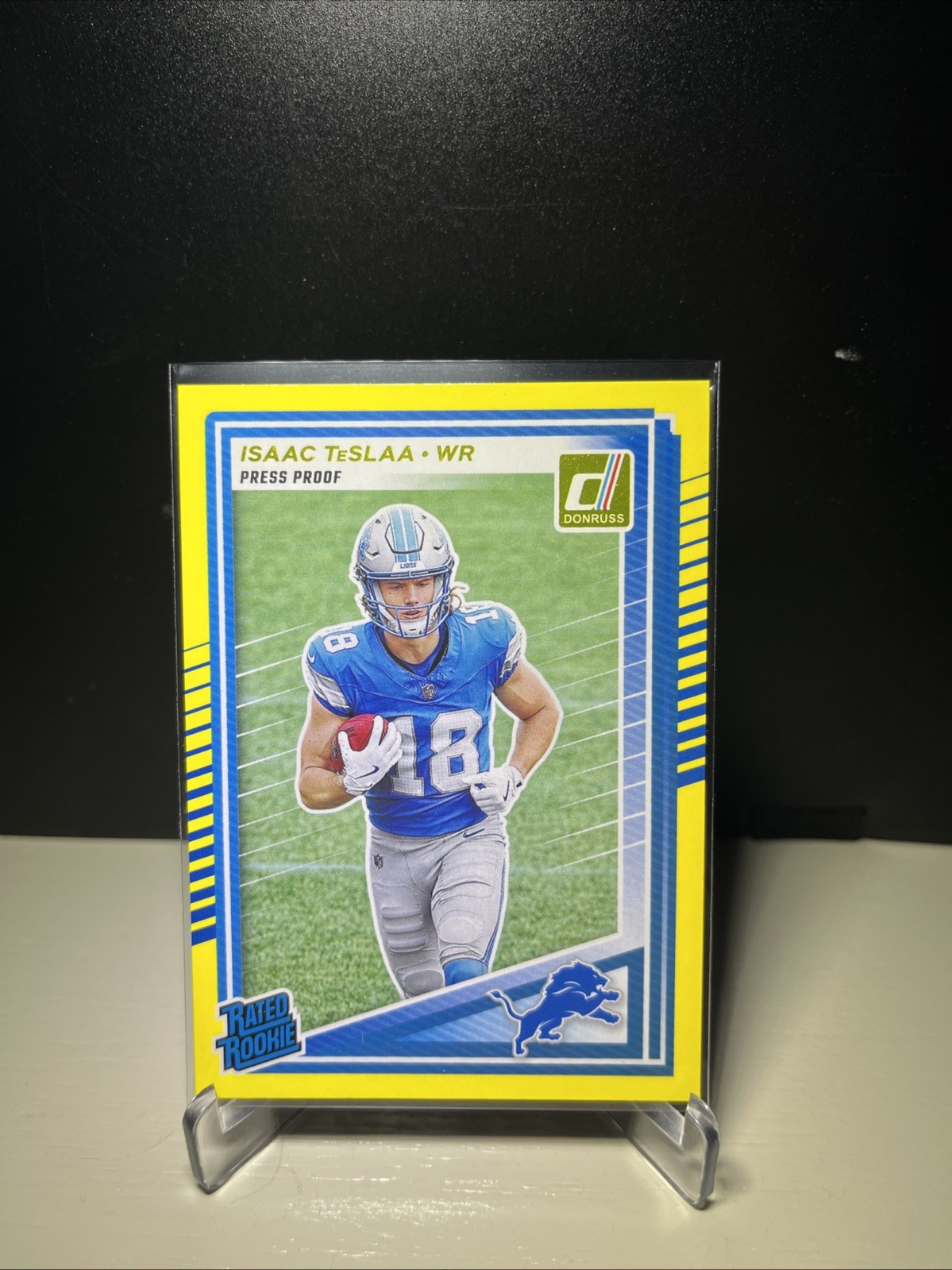 2025 Panini Donruss Football Press Proof Yellow Isaac TeSlaa RR #338 Lions