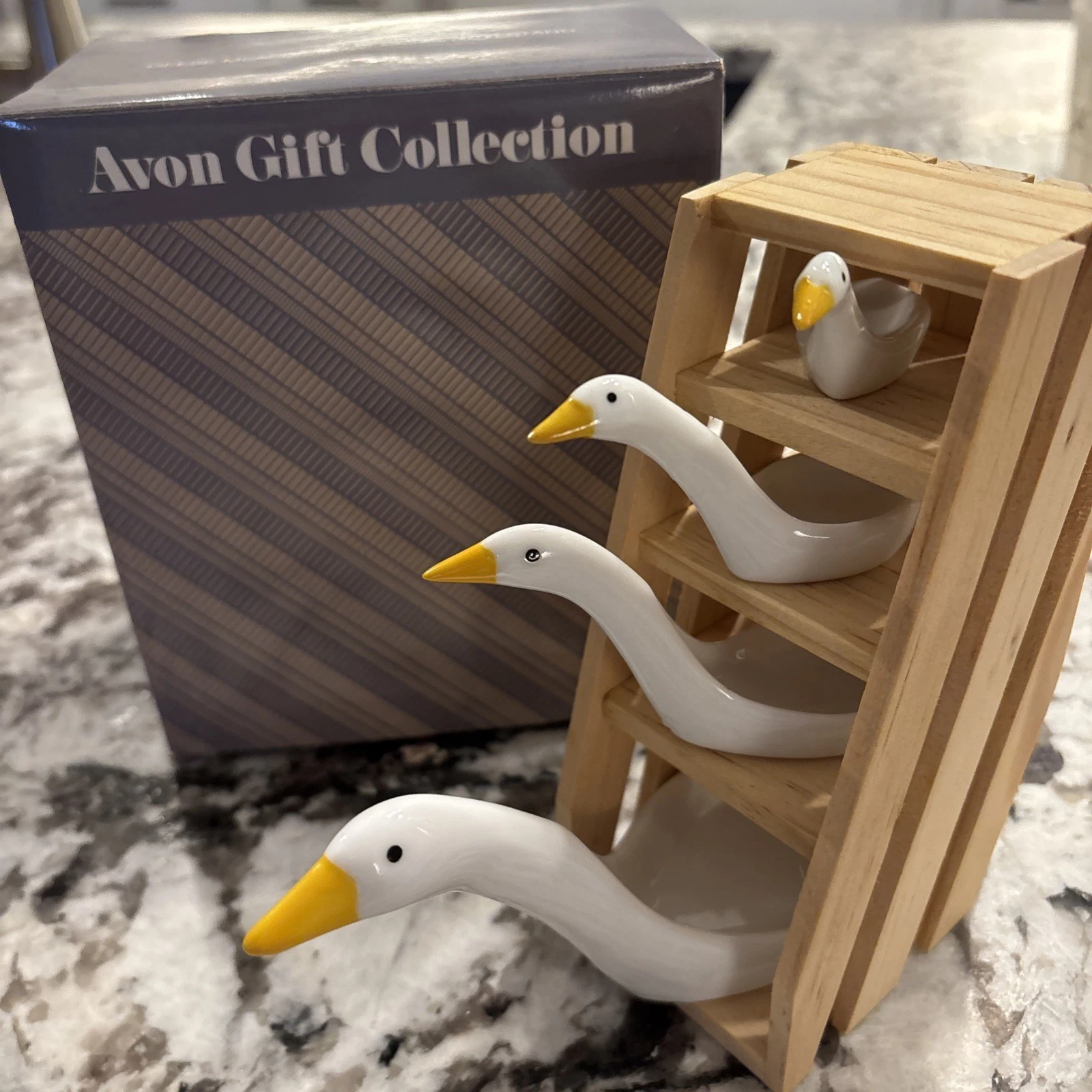 Vintage Avon Ceramic Goose Duck Measuring Spoons Geese with Wood Stand 1980s NEW
Opens in a new wind
