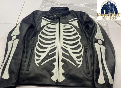 Men s Skeleton Leather Jacket Rib Cage Biker Style Halloween Cosplay Costume
