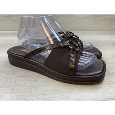 Brighton Natalie Women's Brown Croc Embossed Platform Sandals Ring 8 Shoes