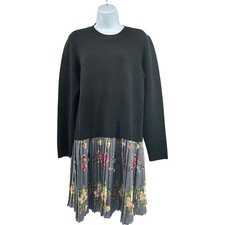 Ted Baker Drop Waist Knit Sweater Dress Floral Pleated Skirt 4 Size US 10 Black