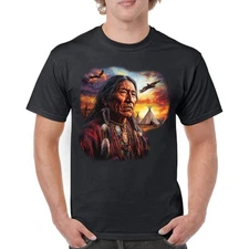 Native American Village Chief T-shirt Tribal Warrior Spirit Sunset Men's Tee