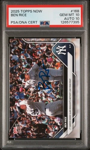 2025 TOPPS NOW #168 BEN RICE ROOKIE RC PSA 10 AUTO 10