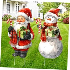Large Christmas Yard Signs with Stakes 2Pcs Vintage Claus and Snowman Santa