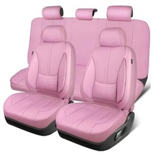 Pink Leather Seat Covers Water Resistant 3D Foam Faux Full Set All Pink
