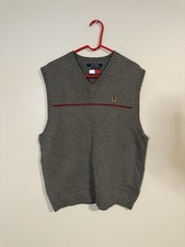 Vintage 90s Y2K Tommy Hilfiger Sweater Vest Crest Knit Gray XL V Neck NWT