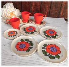 VTG 1960s MCM Poppy Plates Cups Chilton Plastic Children's Play Kitchen Toys LOT