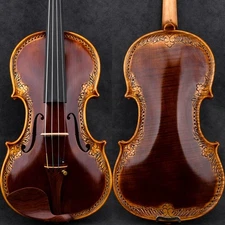 A30+ Master Antique Strad 1716 Copy Carved Flower Violin 4/4 European Wood Sweet
