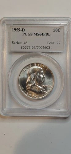 1959 D Franklin Silver Half Dollar 50c PCGS MS64 FBL Full Bell Lines