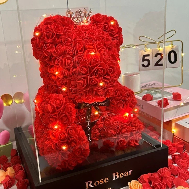 1pcs Eternal Rose Teddy Bear 25cm Artificial Flower Gift for Valentine’s Day