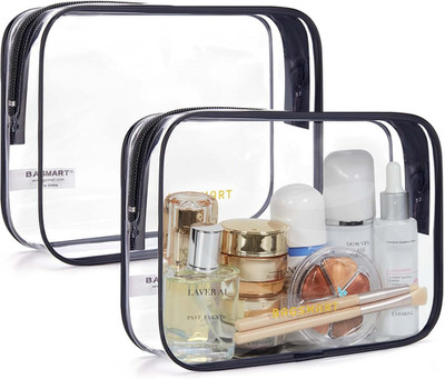 TSA Approved Clear Toiletry Bag 2 Pack Quart Size Travel Makeup Black