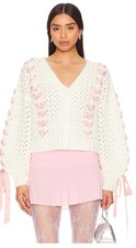 For Love And Lemons Women's Laurel Cardigan White Pink Ribbons Sz XS NEW 229