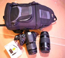 Canon Rebel T5 18MP Camera Kit w/ 18-55mm, 75-300mm, New Charger, Backpack Bag