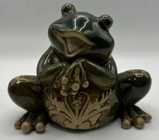 Vintage “Thinking” Ceramic Frog with Intricate designs throughout 