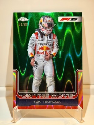 2025 Topps Chrome Formula 1 F1 Yuki Tsunoda Green RayWave /99 #184 On The Move