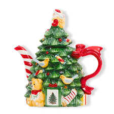 Spode Christmas Tree Figural Teapot 26.8oz Santa Candy Cane Spout Holiday NEW