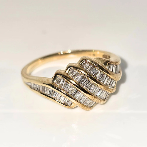 Womens 14ct Yellow Gold Natural Baguette Diamond Ring Size P Statement Ring - Picture 2 of 8