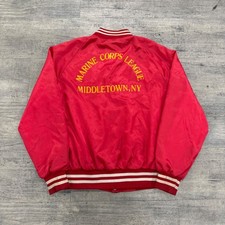 Vintage Marine Corps League NY Jacket Mens Large Red Bomber Satin Sportsmaster