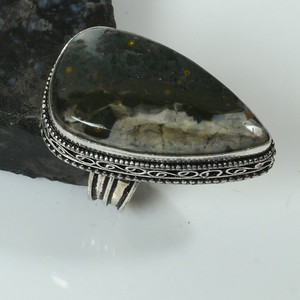 Ocean Jasper Gemstone Handmade Antique Design Ring Jewelry US Size-7.25 AR 61577