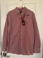 Chaps Men  s Long Sleeve Button-Up Shirt, Red Gingham, Size Medium, New w/tags