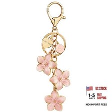 Initial Keychain Big Flower Cute Keychain Girl Purse S-pink Cherry Blossoms