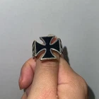 Vintage 1985 G&S biker Sterling silver enamel cross ring size 12
