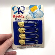 1960s Vintage Reddy Deluxe Diaper Pins Blue Teddy Bears In Original Package