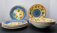 Vtg Salute Ceramics Tuscan Fruit Bowls and Dinner Salad Plates - Set Of 8