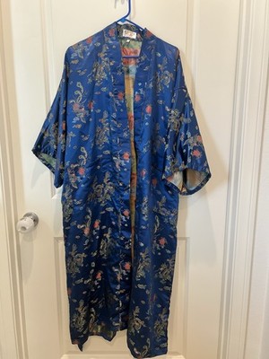 Japanese Kimono 41'' Long Vibrant Royal Blue Floral ~ One Size~ Excellent
