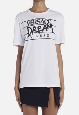 NWT VERSACE Dream Via Gesu white logo print cotton Size IT 38