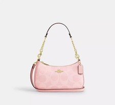 NWT COACH CAL51 Teri Shoulder Bag In signature canvas/Gold/Powder Pink Outlet