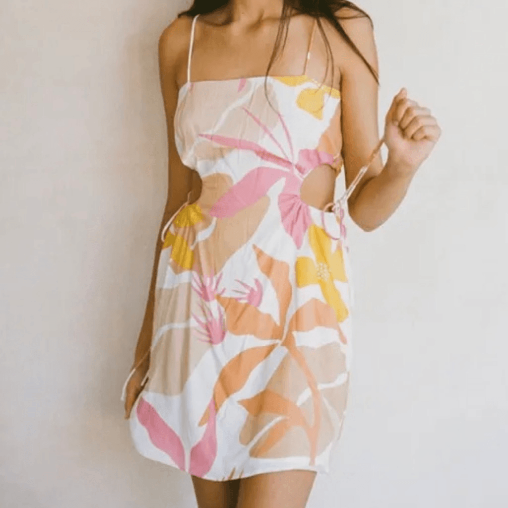 SABO Skirt Original, Tropical Floral Pattern Cut Out Mini Dress Women's XS