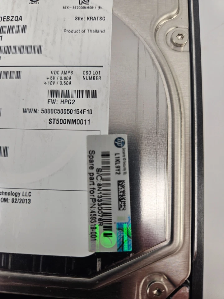 HP MB0500EBZQA 500GB Internal 7200RPM 3.5" (649401-001) HDD *Not Tested* - Image 2 of 4