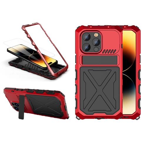 For iPhone Screw Free Shockproof Metal Case with Screen Protection Kickstand - Picture 19 of 22