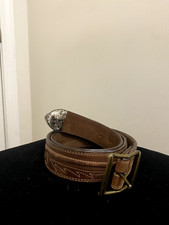 Western Hand Tooled Leather Belt Size 34 - embroidered - excellent condition