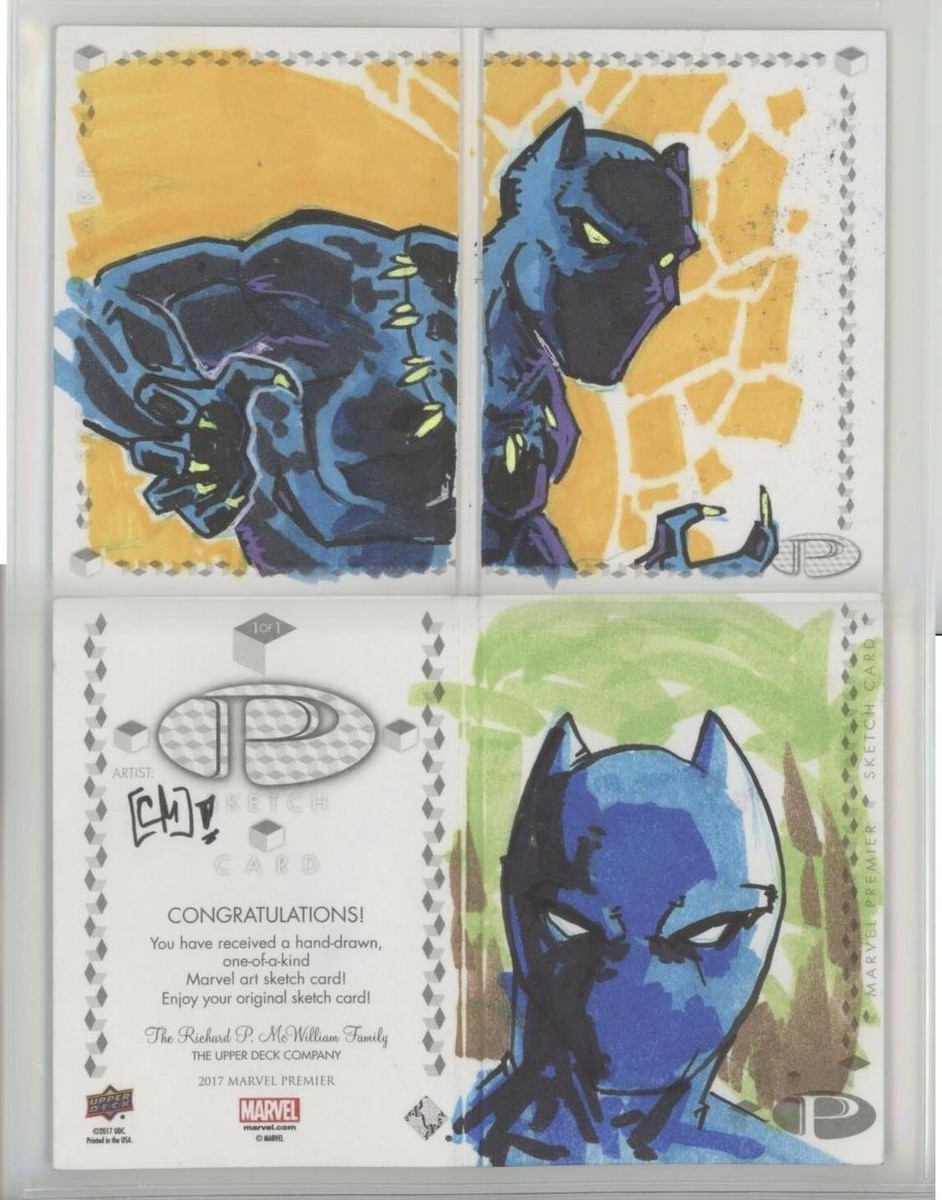 2017 Marvel Premier Dual Panel Sketch Card Metzner Black Panther